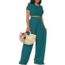 Summer 2 Piece Outfits, 2 Piece Outfits For Women, Summer Two Piece Outfits, High Waist Wide Leg Trousers, High Waist Wide Leg Pants, Short Sleeve Crop Top, Scarf Top, Short Sleeve Cropped Top, Curvy Outfits