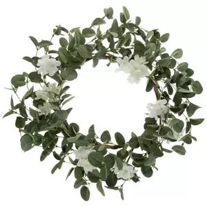 Hobby Lobby White Flowers With Eucalyptus, Flowers With Eucalyptus, Faux Wreath, Flowers Eucalyptus, White Wreath, Boxwood Wreath, Silhouette Cameo Machine, Bedroom Pictures, Eucalyptus Wreath