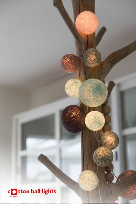 Globe String Lights Bedroom, Light Bedroom Ideas, Lights Decoration Ideas, Cotton Ball Lights, Bedroom Beautiful, String Lights In The Bedroom, Lights Decoration, Cream Stone, Globe String Lights