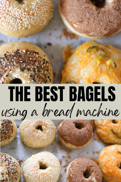 bread machine recipes Essen, Bagel Bread Machine Recipe, Chewy Bagel Recipe, Bagel Recipe Bread Machine, Bagels Recipe Homemade, Homemade Bagel Recipe, Bagels Easy, Make Bagels, How To Make Bagels