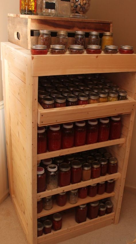 Pallet Canning Pantry- 15 Cool Things to Make with Pallets {tutorials} Canning Pantry, Canned Food Storage, Pantry Cupboard, Shipping Crates, Home Canning, Pallet Crafts, Old Pallets, Canned Food, Canning Recipes