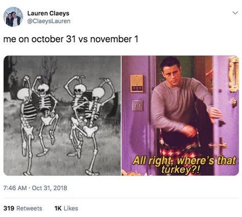 People Are Sharing "Oct. 31 Vs. Nov. 1" Memes And They're Too Good October 31 Vs November 1, October Meme, Funny October, October Memes, Friday The 13th Memes, Thanksgiving Meme, Spirit Halloween Costumes, Welcome November, Halloween Memes