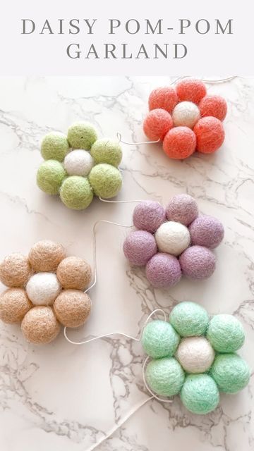 How To Make Felt Balls From Yarn, Wool Ball Crafts, Pom Daisy, Felt Ball Crafts, Felt Wool Ball, Pom Crafts, Diy Pom Poms, Second Birthday Ideas, Diy Wool