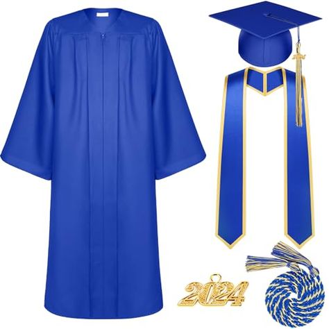 Tigeen Unisex Adult Graduation Gown Cap Tassel Set Matte Uniforms 2024 Charms Cord and Stole for College High School Graduate Cheap Graduation Stole For Graduation Party, Diy Graduation Stole Pattern, Blue Graduation Gown And Cap, Graduation Stole Pattern, Graduation Uniform, Cheap Customizable Graduation Stole, Graduation Gown And Cap, Graduation Gown, Kids Luggage