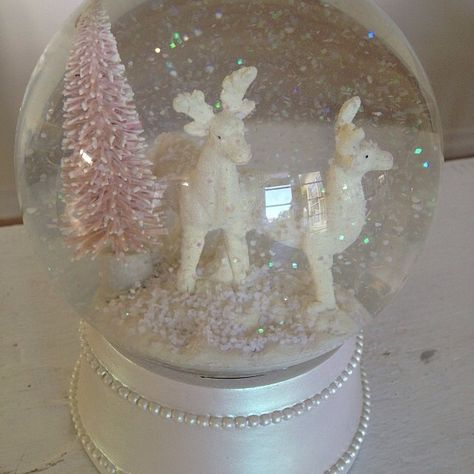 Shabby chic reindeer pink snow globe- Rachel Ashwell Girly Christmas Aesthetic, Pink Snow Globe, Pink Wonderland, Girly Winter, A Pink Christmas, Girly Christmas, Winter Princess, Coquette Christmas, Pink Xmas