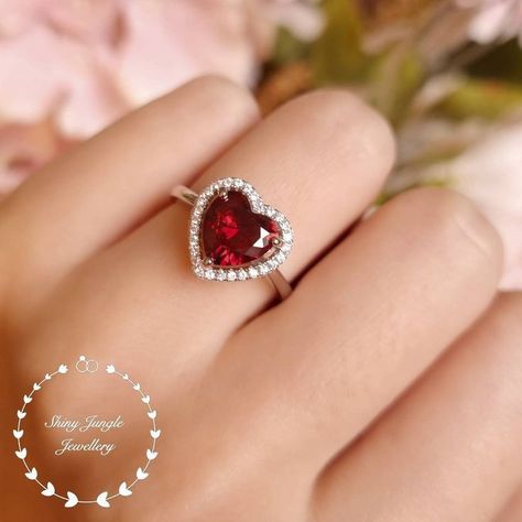 Heart Garnet Ring, Heart Shaped Ruby Ring, Red Diamond Ring Engagement, Red Ruby Heart Ring, Fiery Ring, Red Heart Ring, Red Diamond Ring, Ruby Heart Ring, Heart Halo Ring