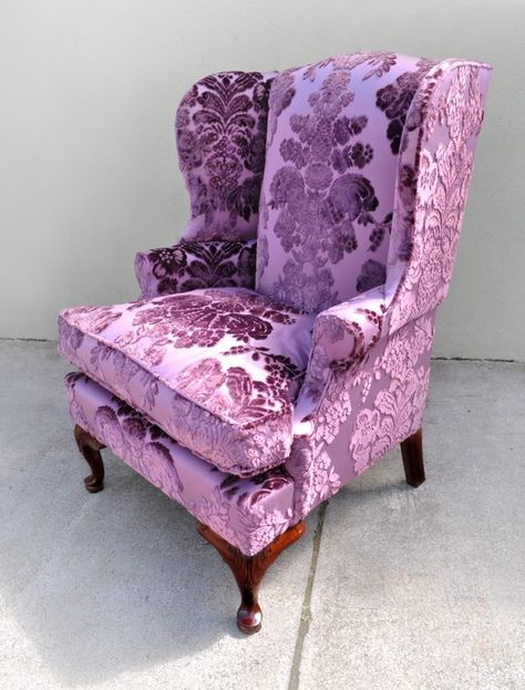 Purple Velvet Chair, Purple Velvet Sofa, Sofa Colour, Wingback Chair Slipcovers, Chair Painting, White Desk Chair, Wingback Chair Covers, Purple Couch, Velvet Wingback Chair