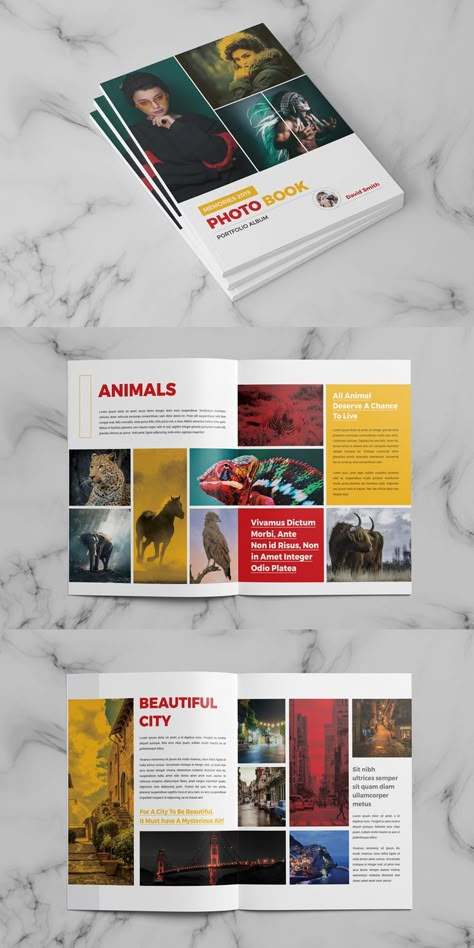 This Photo Album Template Contains 24 Pages. You can easily change all text, color, images etc. Digital Magazine Design, Booklet Design Layout, Photo Album Template, Magazine Cover Page, Book Editorial Design, Brochure Design Layouts, Edit Photoshop, Album Template, Yearbook Pages