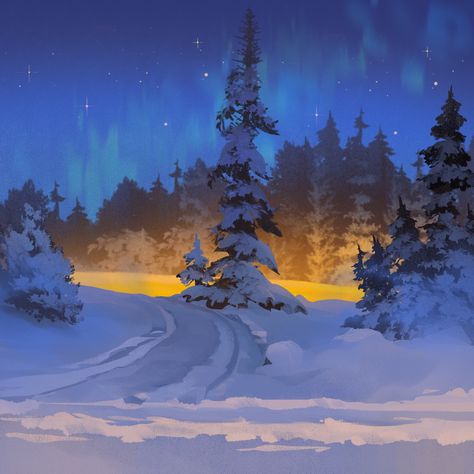 ArtStation - 020123 Snow Illustration, Nostalgic Art, Painting Snow, Winter Watercolor, Forest Illustration, Landscape Concept, Winter Scenery, Landscape Scenery, Winter Art