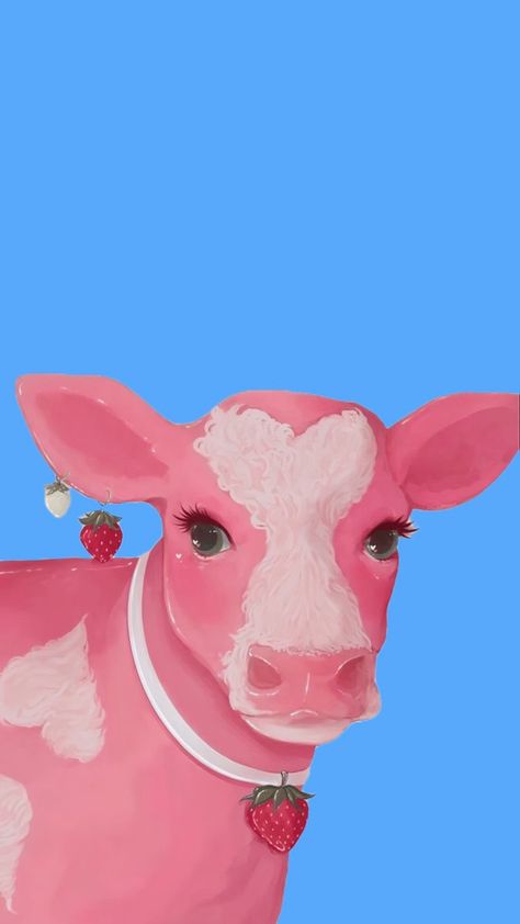 Wallpaper strawberry cow Pink Cow Art, Pink Cow Print Wallpaper Aesthetic, Cute Cow Paintings On Canvas, Pink Cow Drawing, Pink Cow Aesthetic, Pink Cow Painting, Pink Cow Wallpaper, Strawberry Cow Wallpaper, Cow Wallpaper Aesthetic