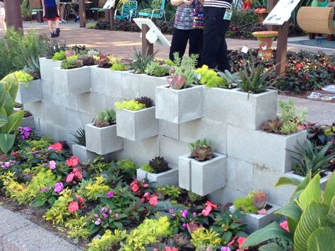 Concrete block planter wall! | Gardening | Pinterest | Concrete ... Cinder Block Bench, Cinder Block Fire Pit, Outdoor Vases, Cinder Block Garden, Cinder Blocks, Cement Blocks, Garden Hacks, Planter Design, Cinder Block