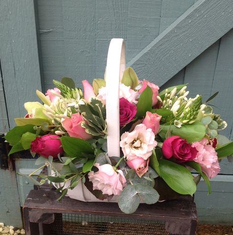 Trug arrangement table display by Miss Mollie's Flowers Flowers, Plants, Table Display, Flower Arrangements