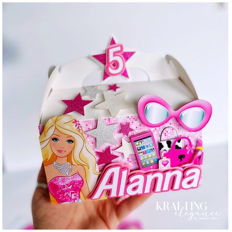 Barbie Favor Boxes, Barbie Party Decorations, Barbie Birthday Party, Gable Boxes, Barbie Birthday, Barbie Party, Birthday Box, Event Themes, 4th Birthday Parties