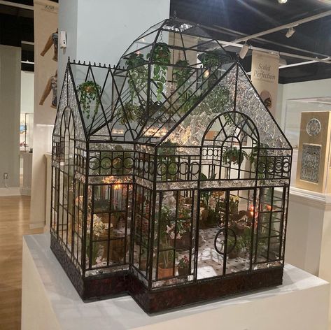 Terrarium House Ideas, Greenhouse Dollhouse, Stained Glass Greenhouse, Tabletop Greenhouse, Dream Greenhouse, Stained Glass Terrarium, Miniature Greenhouse, Miniature Photography, 2160x3840 Wallpaper