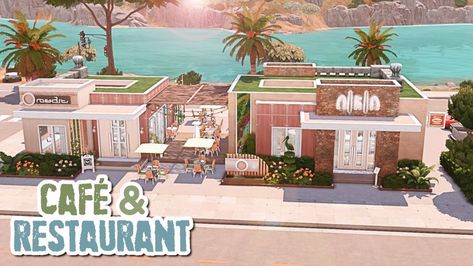 A bright & modern restaurant & café with a small community garden for your Sims! 👩‍🍳 • 📍 40x20 in San Sequoia • No CC • Gallery ID: ChrissieYT • Packs Used: NOT pack restricted! Small Community Garden, Employee Outfit, San Sequoia, Sims 4 Restaurant, The Sims 4 Lots, Sims 4 House Design, 3d Building, Modern Restaurant, Garden Cafe