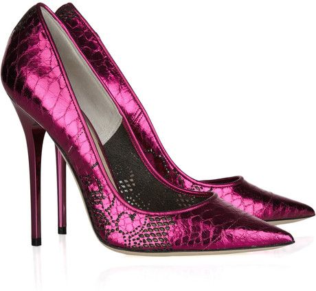 Jimmy Choo | Tippi Snake-effect Leather Pumps Pointy Shoes, Metallic Pumps, Jimmy Choo Pumps, Chic Chic, Jimmy Choo Heels, Pink Metallic, Metallic Pink, Gorgeous Shoes, Fabulous Shoes