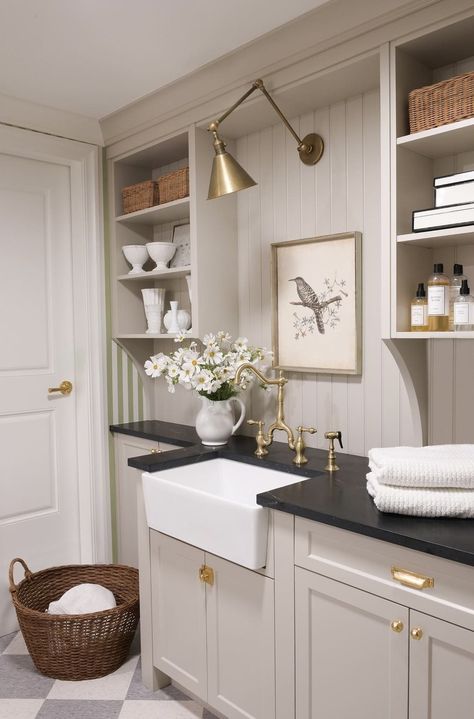 10 Brilliant Paint Colors for Low-Light Rooms | Hunker Revere Pewter Laundry Room, Taupe Laundry Room, Laundry Shoot, Laundry Room Paint Color, Laundry Pantry, Laundry Room Paint, Laundry Room Colors, Mudroom Laundry, Laundry Room/mud Room