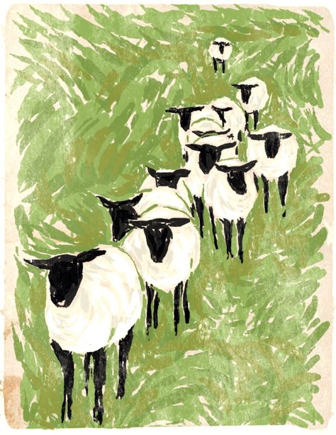 Sheep Decor, Sheep Drawing, Bedroom Decor Posters, Sheep Illustration, Flock Of Sheep, Sheep Paintings, Family Bedroom, Illustration Canvas, Sheep Art