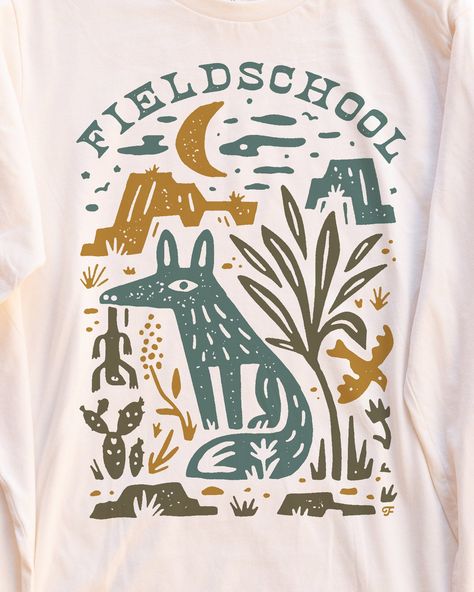 Capture the allure of a desert evening with our Texas Fox Long Sleeve Tee. Is our fox planning a midnight feast, or is that lizard a loyal companion? Classic unisex jersey t-shirt The comfort of a well-loved favorite Timeless crew neck design Super-soft 100% Airlume combed and ring-spun cotton Contemporary, looser fit Constructed by Bella + Canvas Tshirt Design Inspiration, Shirt Design Inspiration, Nature Shirts, Tee Shirt Designs, Back To Nature, Camping Shirt, Retro Look, Apparel Design, Tee Design