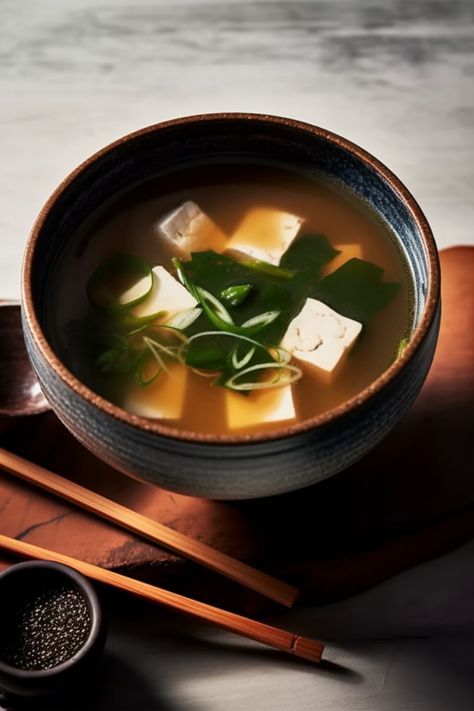 Miso soup is a traditional Japanese soup that has been enjoyed for centuries. It is a simple and healthy soup made from miso paste, which is a fermented soybean paste, and dashi, a broth made from dried bonito flakes, seaweed, or other ingredients. Miso Soup Aesthetic, Winter Food Photography, Photo Japon, Liquid Fast, Traditional Japanese Food, Japanese Noodle Dish, Broth Bowls, Mafia Princess, Study Coffee