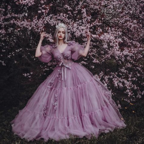 Light Purple Fairy Dress, Halle Hair, Purple Fairy Dress, Fame Clothes, Light Purple Dress, Popular Prom Dresses, Purple Fairy, Fairy Wedding Dress, Dress With Train