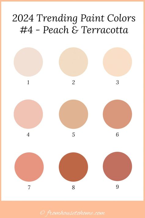 9 paint colors that are part of the peach and terracotta paint color trend for 2024 Dunn Edwards Colors, Terra Cotta Paint Color, Peach Paint Colors, Coral Paint Colors, Paint Color Trends, Terracotta Paint, Most Popular Paint Colors, Blue Gray Paint Colors, Peach Paint