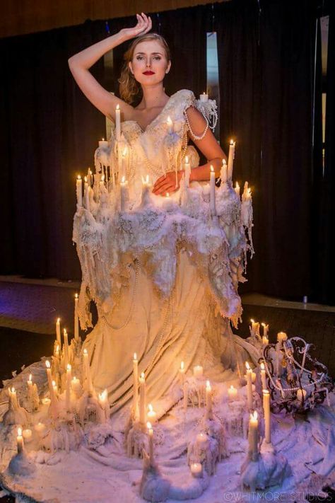 Candle Dress by Flambeaux Fire, designed by Jackie Cassidy, photo by Warren Whitmore Candle Costume, Candle Girl, Candle Dressing, Dripping Candles, 90s Runway Fashion, Interesting Outfits, White Candle, Diy Clothes Design, Concept Clothing