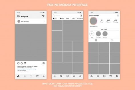 Instagram interface template premium Pre... | Premium Psd #Freepik #psd #mockup #phone #social-media #instagram Fake Instagram Post Template, Fake Social Media Template, Fake Instagram Template, Instagram Page Template, Instagram Post Template Background, Instagram Interface, Instagram Overlay, Ig Post Template, Instagram Post Template Design