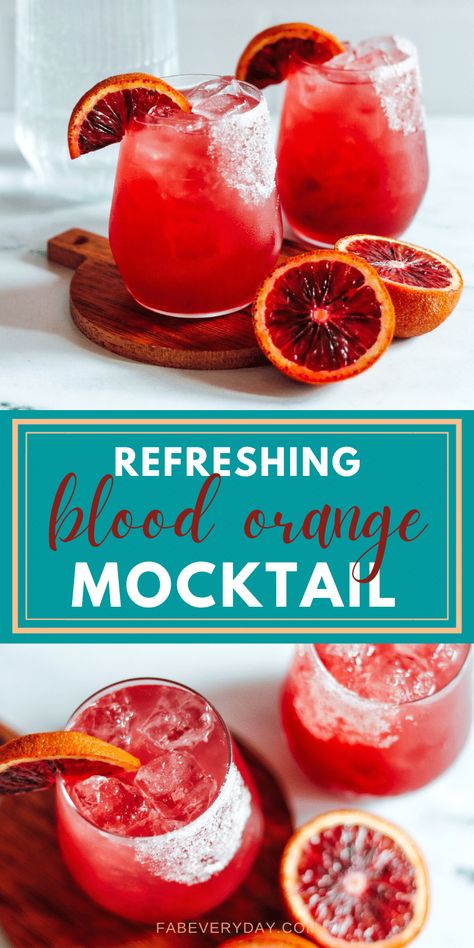 Blood Orange Mocktail Recipe - Fab Everyday Orange Non Alcoholic Drinks, Blood Orange Mocktail Recipes, Orange Juice Mocktail Recipe, Blood Orange Recipes Drinks, Red Mocktails Non Alcoholic, Blood Orange Mocktail, Blood Orange Drink, Orange Mocktail Recipes, Orange Mocktail