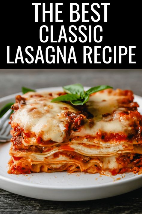 The Best Classic Lasagna Recipe. The perfect lasagna recipe made with parmesan ricotta cheese filling, melted mozzarella cheese, lasagna noodles, and a robust tomato meat sauce. It is the best lasagna recipe! Ricotta In Lasagna, Easter Lasagna, Meat Lasagna Recipe With Ricotta, Perfect Lasagna, Recipes With Mascarpone Cheese, Lasagna With Ricotta Cheese, Cheese Lasagna Recipe, Lasagna With Ricotta, The Best Lasagna