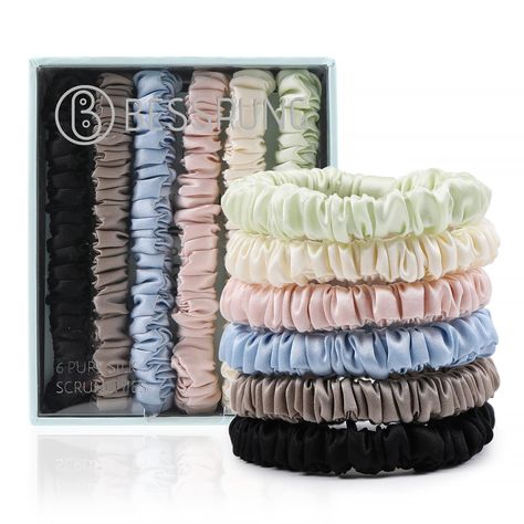 PRICES MAY VARY. 【Premium Silk Material】Made of 100% silk material, these silk hair ties are designed to provide a comfortable and gentle hold on your hair without causing any damage or pulling, ensuring that your hair remains healthy and smooth, even after multiple uses 【Package Included】About 2.63 inch diameter and can be stretched to 9.84 inch. Come with 6 delicate colors for you to choose and replace, easy to match your daily dressing. A set of medium-sized hair scrunchies that come in a var Silk Scrunchies Amazon, Preppy Scrunchies, Silk Hair Ties, Ties For Women, Messy Ponytail, Silk Scrunchies, Tie For Women, Silk Hair, Hair Scrunchies