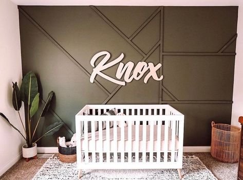 Accent Wall With Name Sign, Baby Names On Wall In Nursery, Roman Room, Shiplap Nursery, Nursery Accent Wall, Accent Wall Designs, Baby Boy Room Nursery, Wall Wood