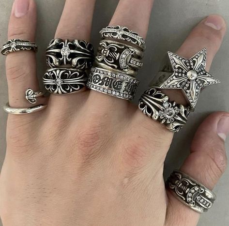 Chrome Hearts Rings Aesthetic, Chrome Hearts Jewelry Aesthetic, Chrome Heart Rings, Chrome Clothing, Chrome Hearts Rings, Chrome Hearts Jewelry, Chrome Hearts Ring, Dope Jewelry, Funky Jewelry