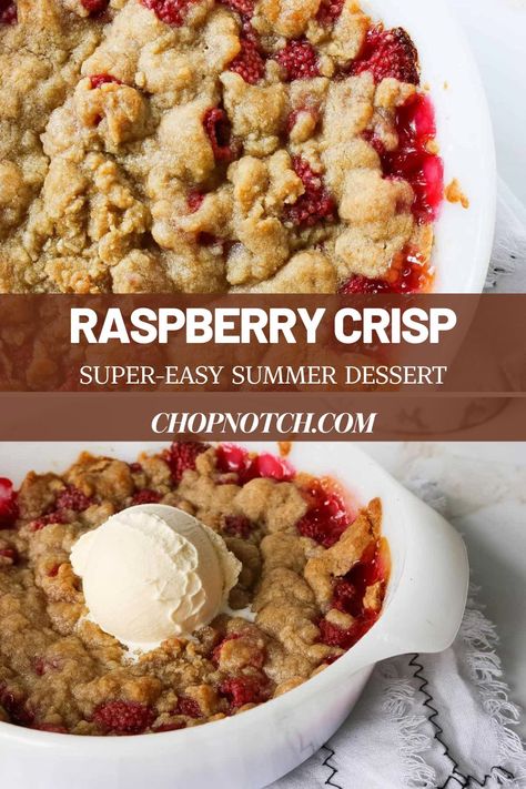 This Raspberry Crisp is easy raspberry summer dessert to make at home. Raspberry crisp is a delicious and simple dessert to whip up for the whole family. With only 3 ingredients for the filling and 3 ingredients for the topping, I’m sure you’ll love the simplicity of this tasty dessert. #EasyDesserts #Raspberry #RaspberryDesserts #SummerDesserts Pie, Dessert Recipes Using Fresh Raspberries, Raspberry Crisp Recipe Pioneer Woman, Recipes For Raspberries Desserts, Frozen Raspberry Desserts Easy, Ww Raspberry Recipes, Raspberry Desserts Fresh Raspberries, Raspberry Desserts Easy Simple, Raspberry Cobbler Easy