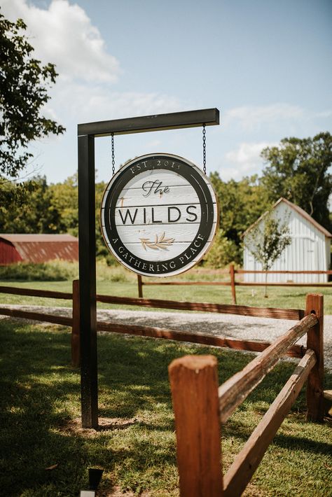 Real Wedding Stories from The Wilds Indiana Wedding Venue Entrance Door Design Modern, Farm Signs Entrance, Modern Door Design, Door Remodel, Neighborhood Signs, Driveway Sign, Barn Remodel, Business Signs Outdoor, Farm Entrance