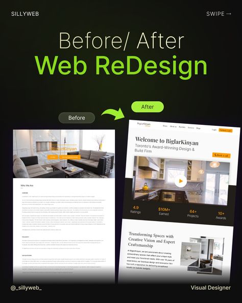 Before /After Website Redesign for a interior design company Before And After Graphic Design Layout, Timeline Website Design, Future Of Work, Interior Design Company, Website Redesign, Graphic Design Layouts, Interior Design Companies, Freelance Designer, Post Design