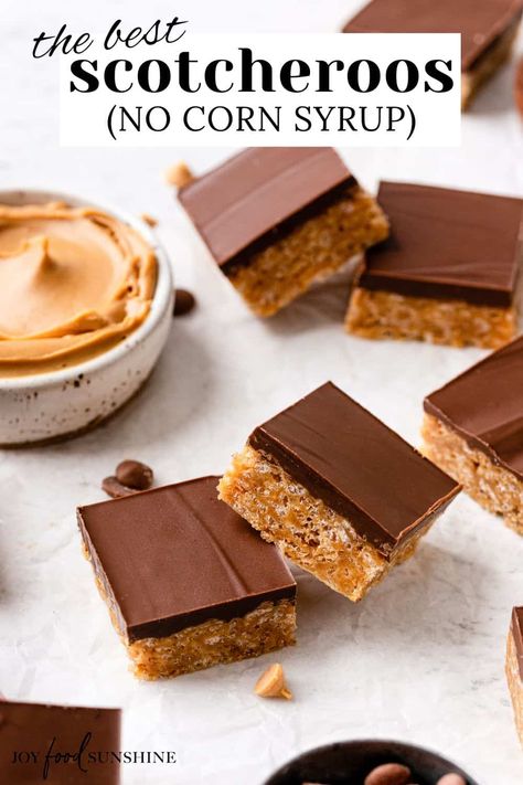 This scotcheroos recipe is easy to make with simple ingredients and no corn syrup. They’re a delicious no-bake treat sure to become a family favorite. Chex Scotcheroos Recipe, Scotcheroos Recipe, Easy Bar Recipes, Honey Recipes, Rice Krispie Treats, Healthy Sweets Recipes, No Bake Treats, Re A, Desert Recipes