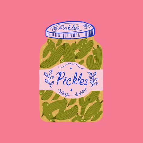 Feelin’ a little salty 🥒✨ #illustration #watercolors #watercolour #drawing #art #vegetabledrawing #PickledPerfection #SnackTime Pickle Illustration Art, Pickle Jar Illustration, Pickle Jar Drawing, Cute Pickle Drawing, Pickle Jar Tattoo, Pickles Drawing, Pickles Illustration, Pickle Drawing, Spice Illustration