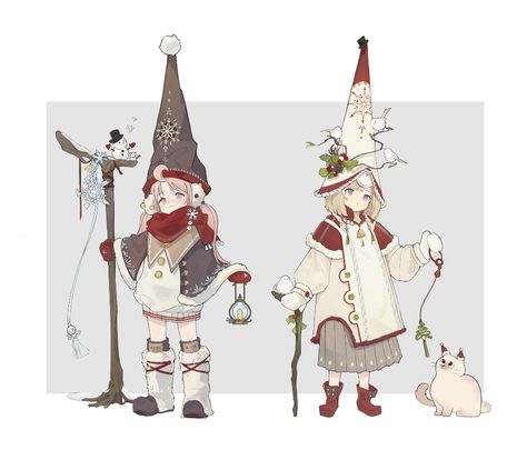 Christmas Character Costumes, Character Design Girl, Christmas Characters, Christmas Paintings, Dnd Characters, Christmas Designs, Character Costumes, Anime Figures, Fantasy Character Design