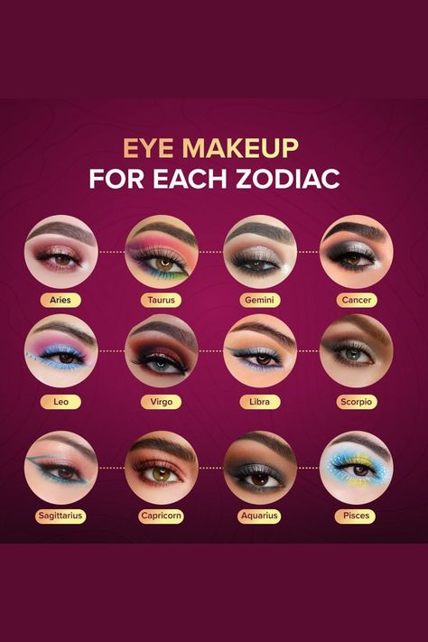 Star Sign Makeup, Zodiac Makeup Looks, Cool Eyeshadow Looks, Aries Makeup, Leo Makeup, Eye Makeup Colorful, Liner Styles, Signs Elements, Cool Eyeshadow