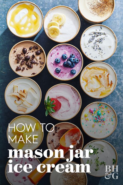 Mason Jar Ice Cream Recipe, Mason Jar Ice Cream, Jar Ice Cream, Make Homemade Ice Cream, Mason Jar Desserts, Nice Cream Recipe, Easy Ice Cream Recipe, Ice Cream Maker Recipes, Making Homemade Ice Cream