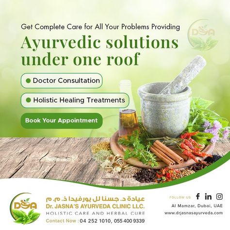 Get Complete Care for All Your Problems Providing Ayurvedic solutions under one roof Get the best of Ayurveda in UAE from Dr. Jasna's Ayurveda Clinic, Dubai. Book your appointment today itself . . . . . . #Ayurveda #Ayurvedic #Ayurvedaclinic #Ayurveda_dubai #Ayurvedic_dubai #Ayurvedic_treatments #Ayurvedic_centre #ayurveda_center #ayurvedacenter Ayurvedic Clinic, Ads Creative Advertising Ideas, Under One Roof, Book Your Appointment, Ads Creative, Creative Advertising, Ayurveda, Roof, Dubai