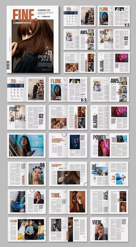 Modern Magazine Template InDesign INDD. US Letter Size. Magazine Page Design Layout, Page Layout Design Inspiration, Indesign Layout Templates, Modern Magazine Layout Design, Mise En Page Design, Modern Newspaper Design, Editorial Magazine Layout, Graphic Design Book Layout, Magazine Sketch