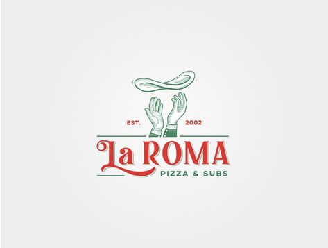 Logo design we created for La Roma Pizza and Subs in Temple TX Pizza Restaurant Branding, Italian Logo Design Restaurant, Pizza Branding Design, Italian Logo Design, Pizza Logo Design Ideas, Italian Restaurant Branding, Restaurant Logo Design Branding, Pizza Restaurant Logo, Old Italian Aesthetic