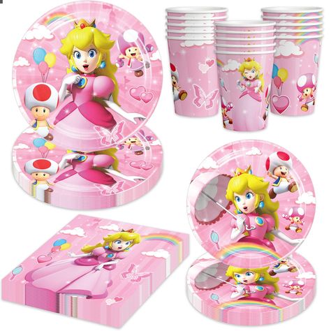 PRICES MAY VARY. PACKAGE INCLUDING: 20pcs cups, 20pcs plates（10pcs 7inch,10pcs 9inch）, 20pcs napkins. Our complete set of Princess Peach birthday party supplies will add amazing to you, your family and friends. PERFECT PARTY DECORATIONS: Princess Peach birthday decorations party packs is created with the mission to leave everyone with beautiful memories! Items can help you light up the beautiful night and make this an unforgettable moment for your family and friends. MORE TIME TO ENJOY: Disposab Princess Peach Birthday Party Decorations, Mario Birthday Party Decorations, Princess Peach Birthday Party, Princess Peach Birthday, Peach Birthday Party, Princess Peach Party, Peach Birthday, Peach Party, Moana Birthday Party