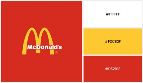 Mcdonalds Brand Color Palette Food Brand Colour Palette, Fast Food Color Palette, Food Brand Color Palette, Mcdonalds Branding, Food Color Palette Brand Identity, Color Palette Restaurant, Food Colour Palette, Restaurant Color Palette, Food Color Palette