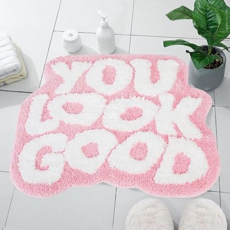 TOIVO You Look Good Bath Mat - Stylish Funny Pink Bathroom Rug with Cute Words, Absorbent & Non-Slip - 25x21 inch (Pink) Pink Bathroom Rug, Pink Bathroom Rugs, Green Bathroom Rugs, Good Bathroom, Funny Bath Mat, Cute Bath Mats, Funky Rugs, Cute Words, Best Bath