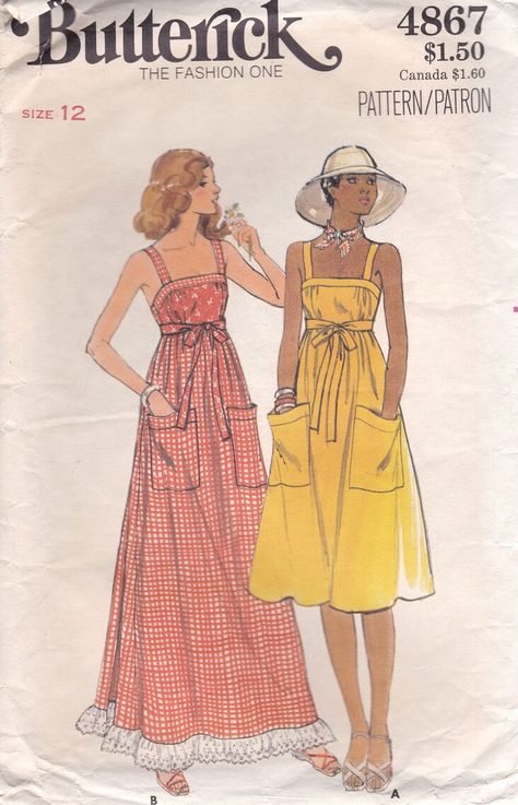 70s Mode, Sundress Pattern, Patron Vintage, Long Sundress, Vintage Dress Patterns, Maxi Dress Pattern, 1970s Fashion, Vestidos Vintage, Moda Vintage