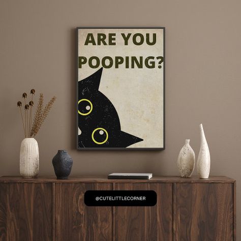 $31.25 | Black cat Are you pooping retro Poster | Halloween Poster | pooping, are you pooping, black cat, cute, funny, humor, bathroom, restroom, halloween, vintage Quirky Apartment, Black Cat Poster, Bathroom Canvas Art, Halloween Bathroom Decor, Quirky Bathroom, Quirky Wall Art, Funny Black Cat, Bathroom Posters, Funny Home Decor