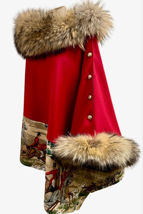 Fur Trimmed Cape, Apres Ski Style, Race Outfit, Equestrian Chic, Tally Ho, Vintage Cape, Fur Clothing, Country Fashion, Fabric Panel